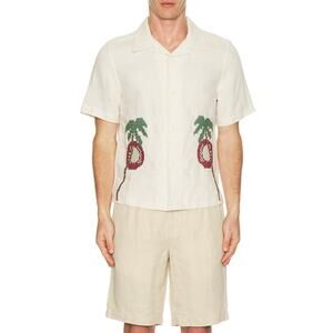 Far Afield Veloso Short Sleeve Bahia Sunset Shirt 2 NEW Embroidered Linen Button